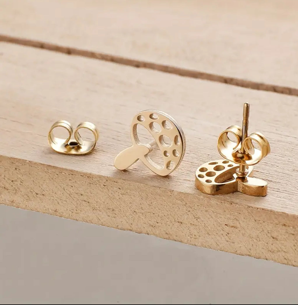 Stainless Stud Earrings | Spotted Mushrooms (Gold or Silver)
