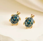 Turtle Stud Earrings | Cubic Zirconia Encrusted Gold