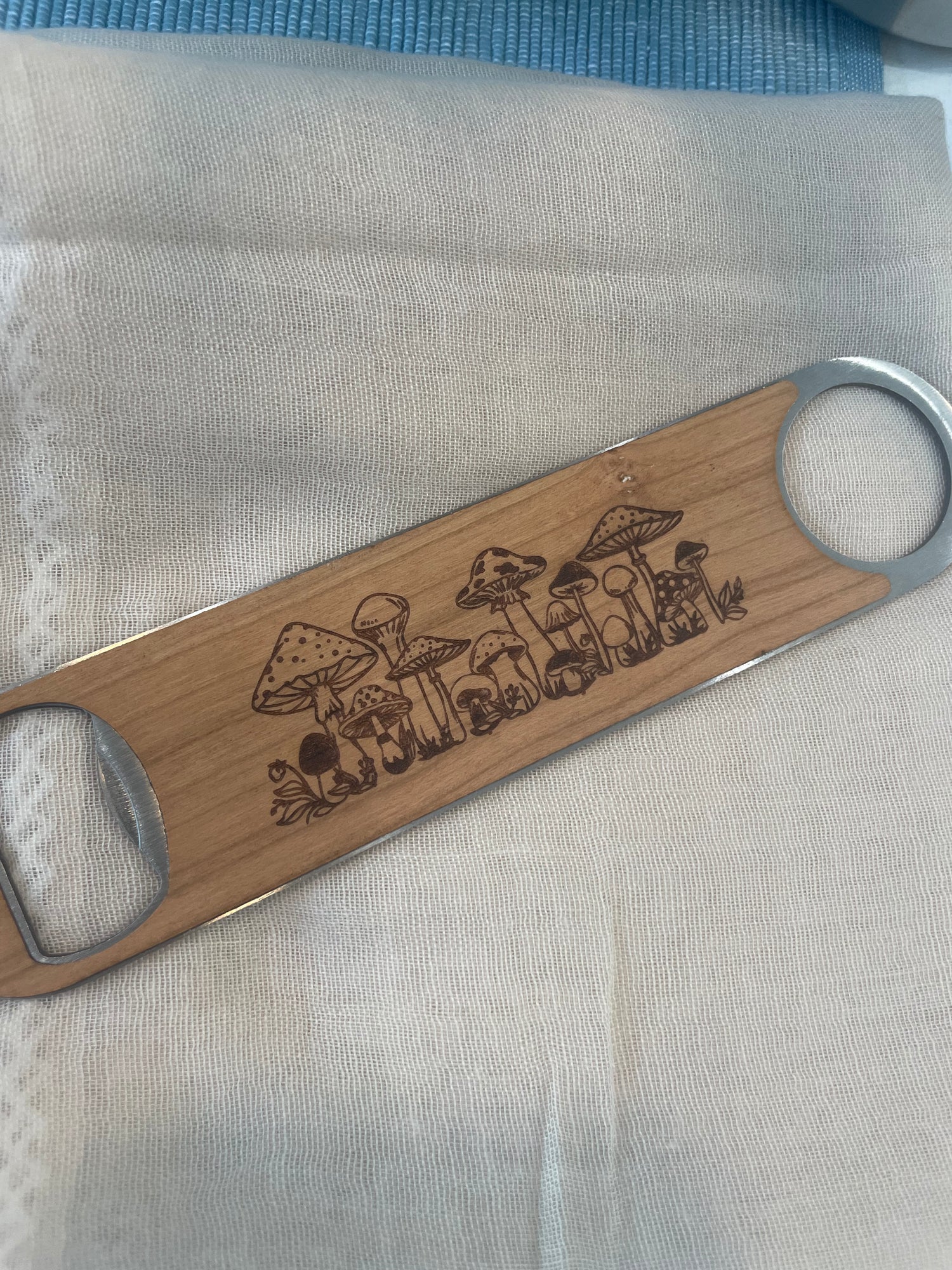 Mushroom Engraved Bottle Opener | Wood + Stainless Steel