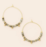 Stone Disc Hoop Earrings | Labradorite