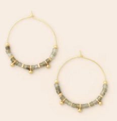 Stone Disc Hoop Earrings | Labradorite