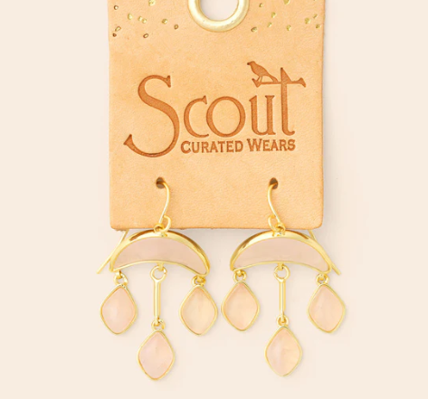 Stone Crecent Drop Chandelier Earrings | Rose Quartz