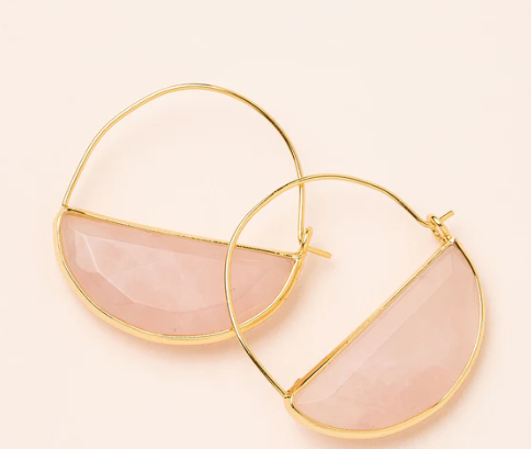 Stone Prism Hoop Earrings | Rose Quartz
