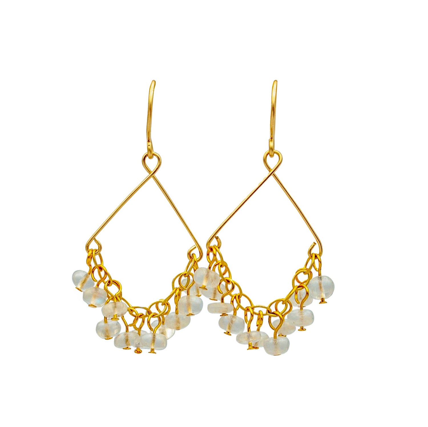 Handmade Earrings | Rainbow Moonstone Triangular Chain 14k Gold Filled