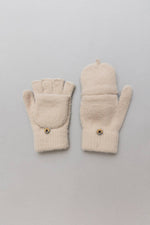 Winter Knit Convertible Fingerless Gloves with Mitten Flap: Beige