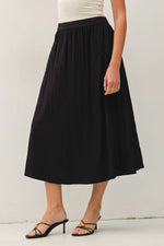 Women's Midi Skirt | Crinkled Midi Skirt with Elastic Waistband