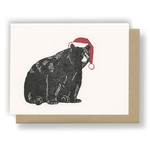 Letterpress Greeting Card | Bear with Santa Hat