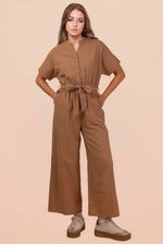 Women's Jumpsuit | Woven Linen Stripe - Navy