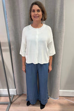 Cotton Cardigan | Relaxed Oversized 3/4 Sleeve Cardigan - White