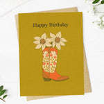 Greeting Card | Happy Birthday Cowboy Boot & Flowers Birthday Card