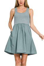 Women's Cotton Tank Dress | Gray-Blue Color
