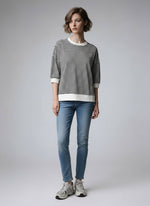 Top | Striped Contrast Trim Banded Bottom - Black/White