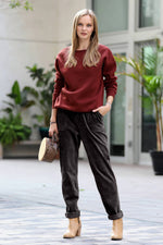 Corduroy Drawstring Cuffed Pants With Pockets