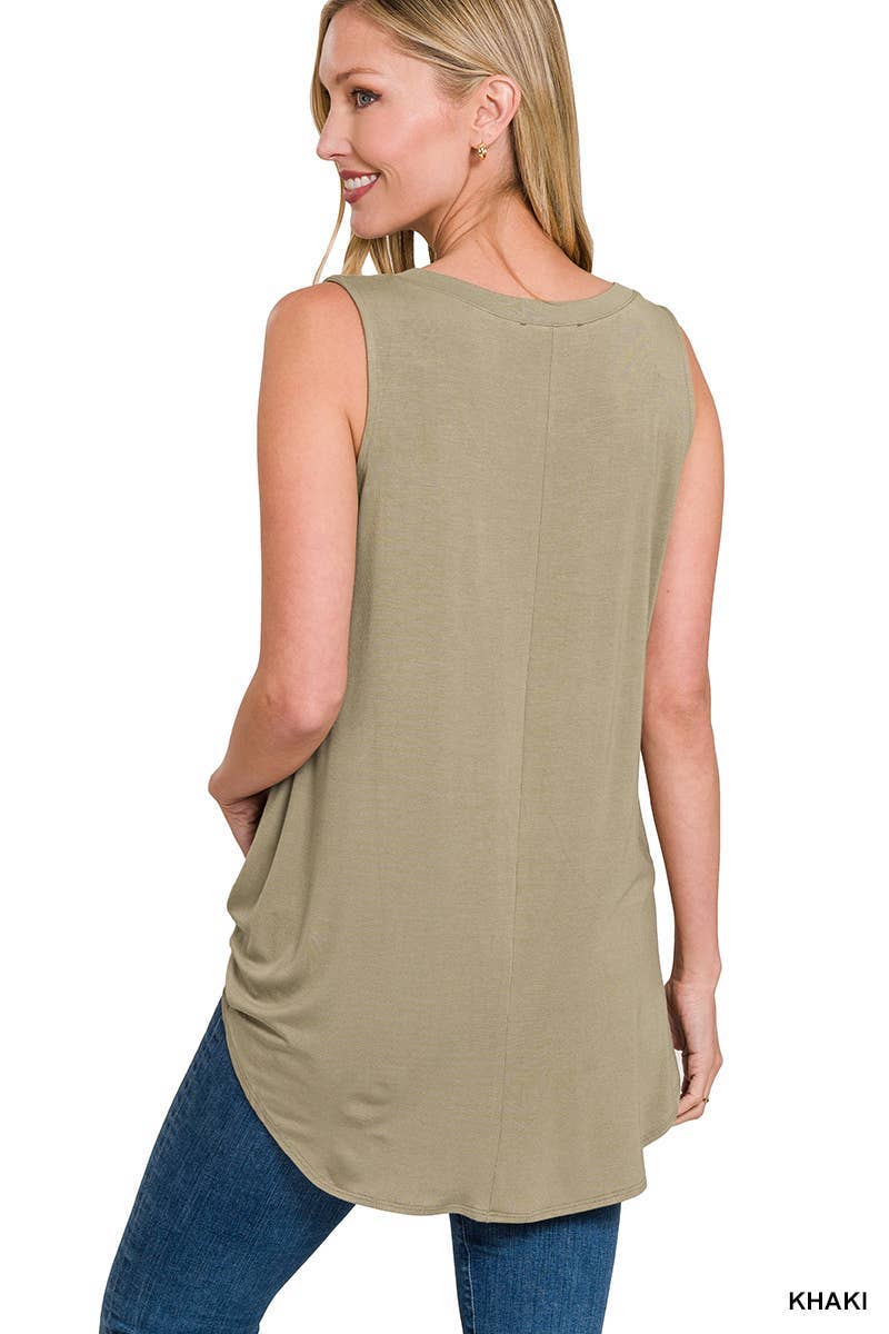 Rayon Sleeveless V-neck Hi-low Hem Top