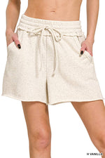 Fleece Raw Hem Shorts | Drawstring & Pockets