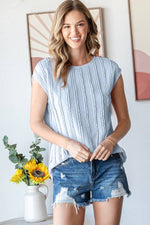 Solid Textured Cap Sleeve Pullover Blouse