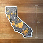 California Poppies (State Shape) Vinyl Sticker
