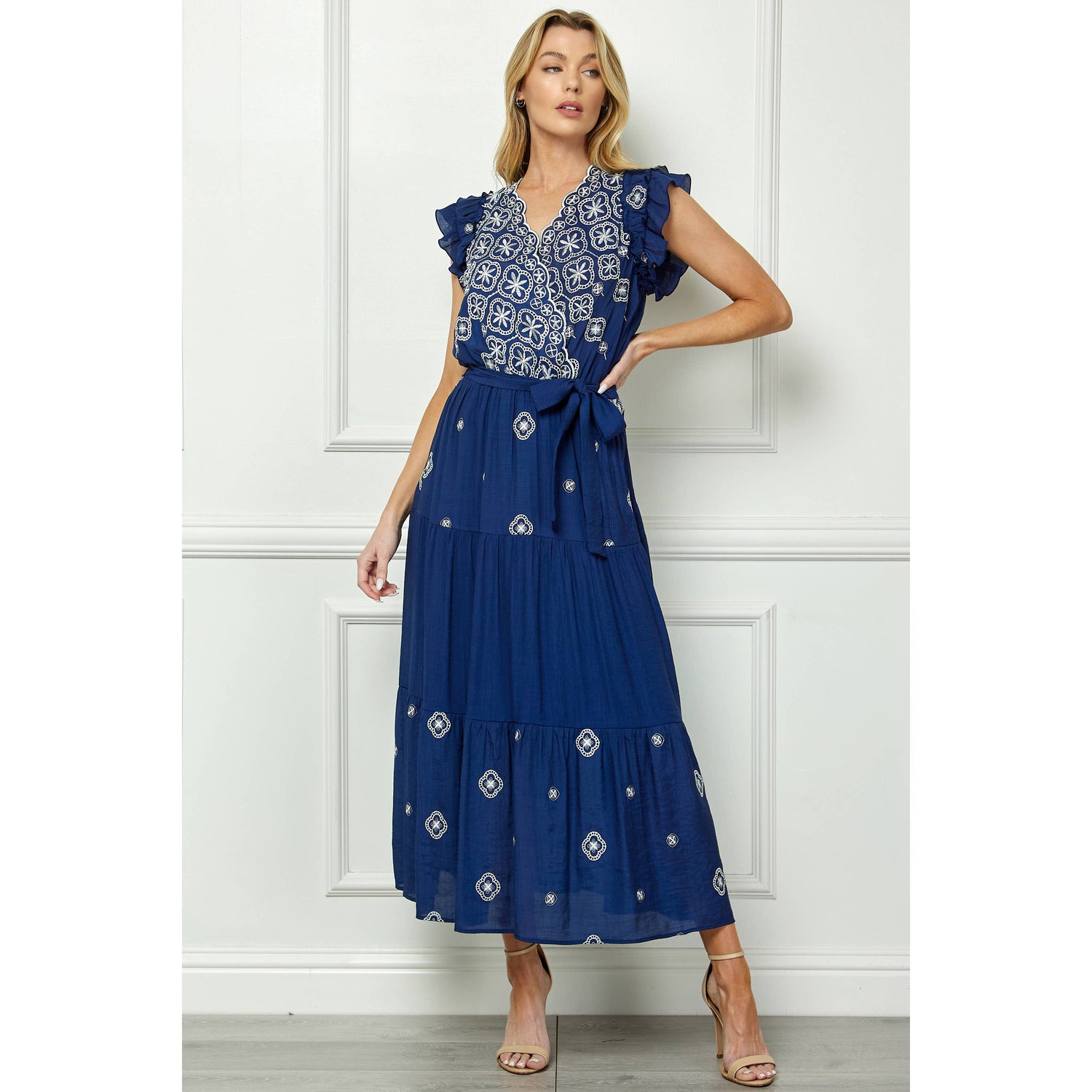Dress | Navy Embroidered