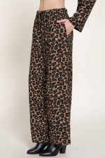 Women's Gauze Pants | Elastic Waist Leopard Print w/ Pockets