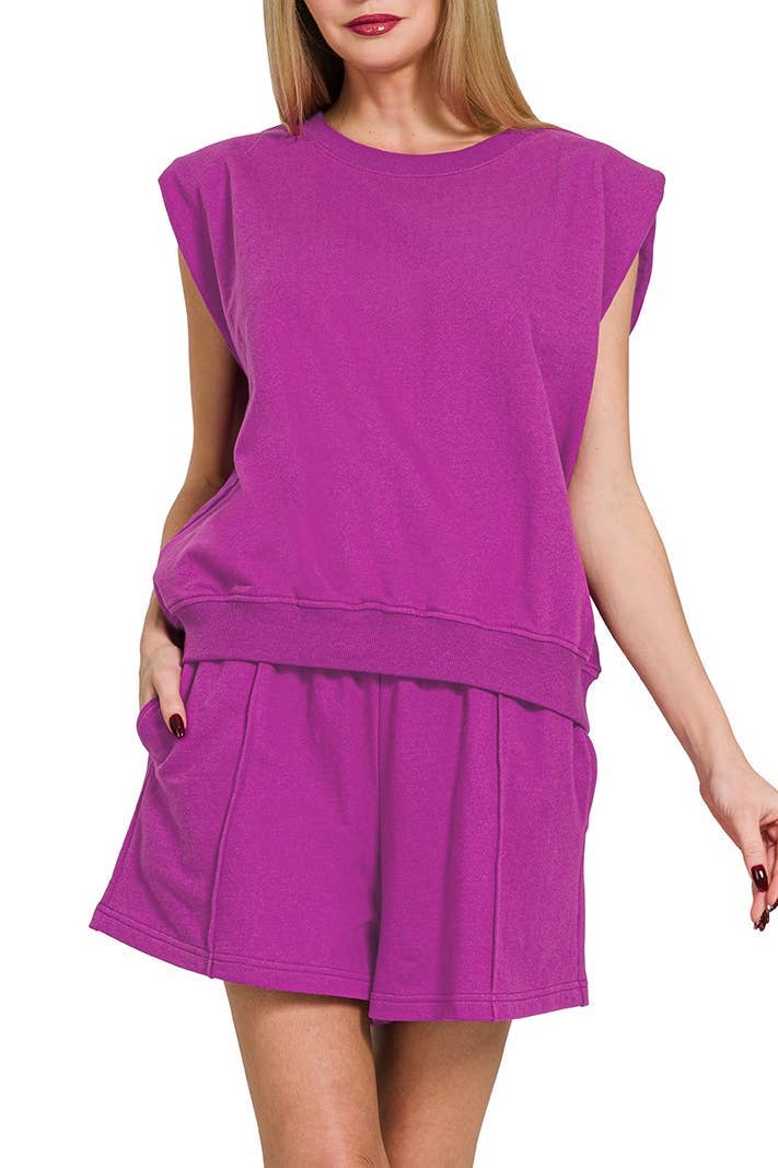 French Terry Sleeveless Top & Shorts Set