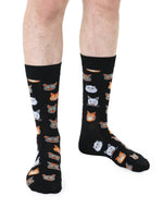 Bamboo Crew Socks - Men's Collection - Cat Heads - Black