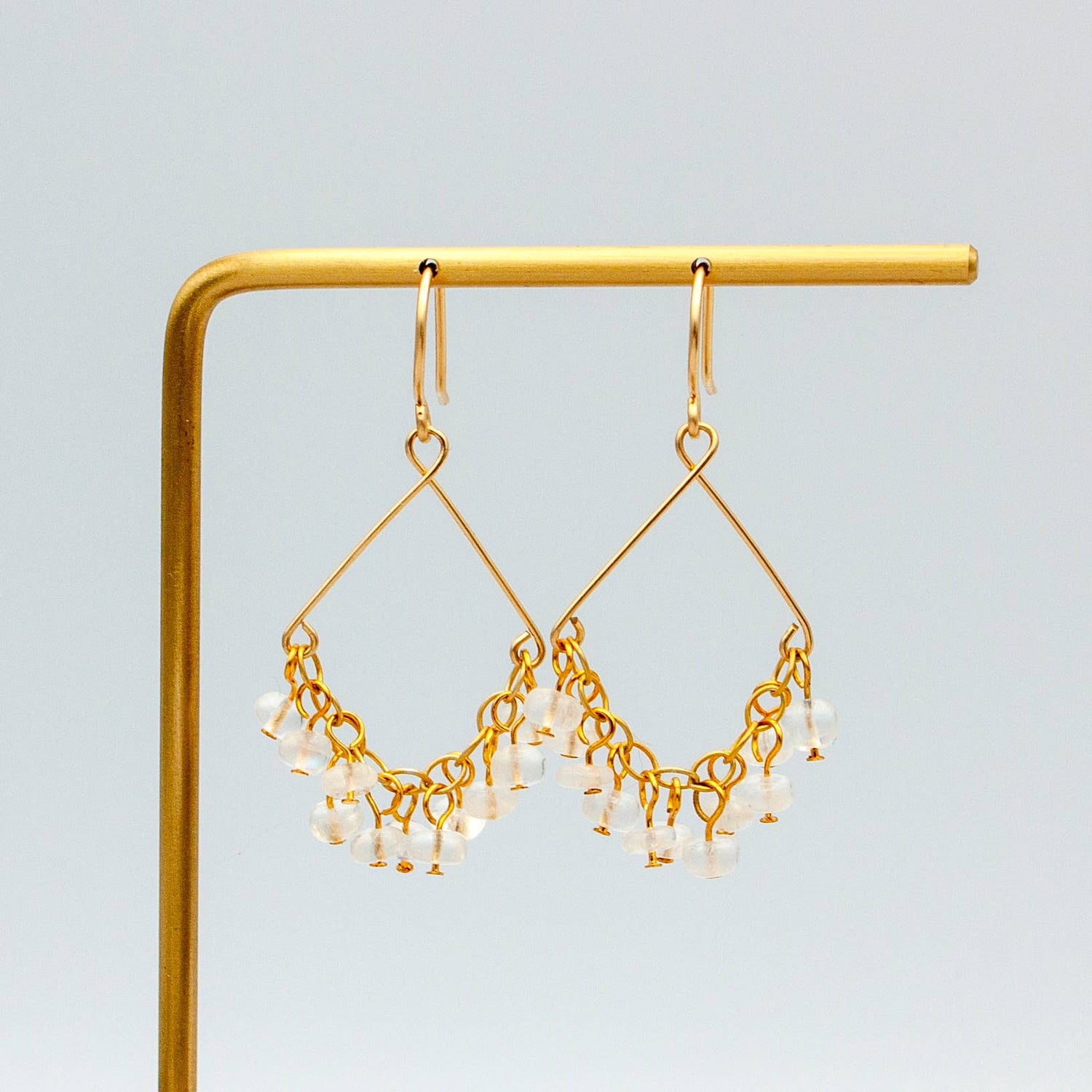 Handmade Earrings | Rainbow Moonstone Triangular Chain 14k Gold Filled