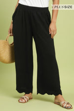 Women's Pants | Plus/Curvy Linen Blend Scallop Hem Wide Leg