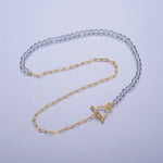 Handmade Necklace | Dainty Half Bead Half Link Chain Necklace, 24k Gold Filled Paperclip Chain with Clear Quartz Necklace Toggle Clasp