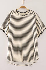 Women's Knit Top | Scallop Trim Stripe