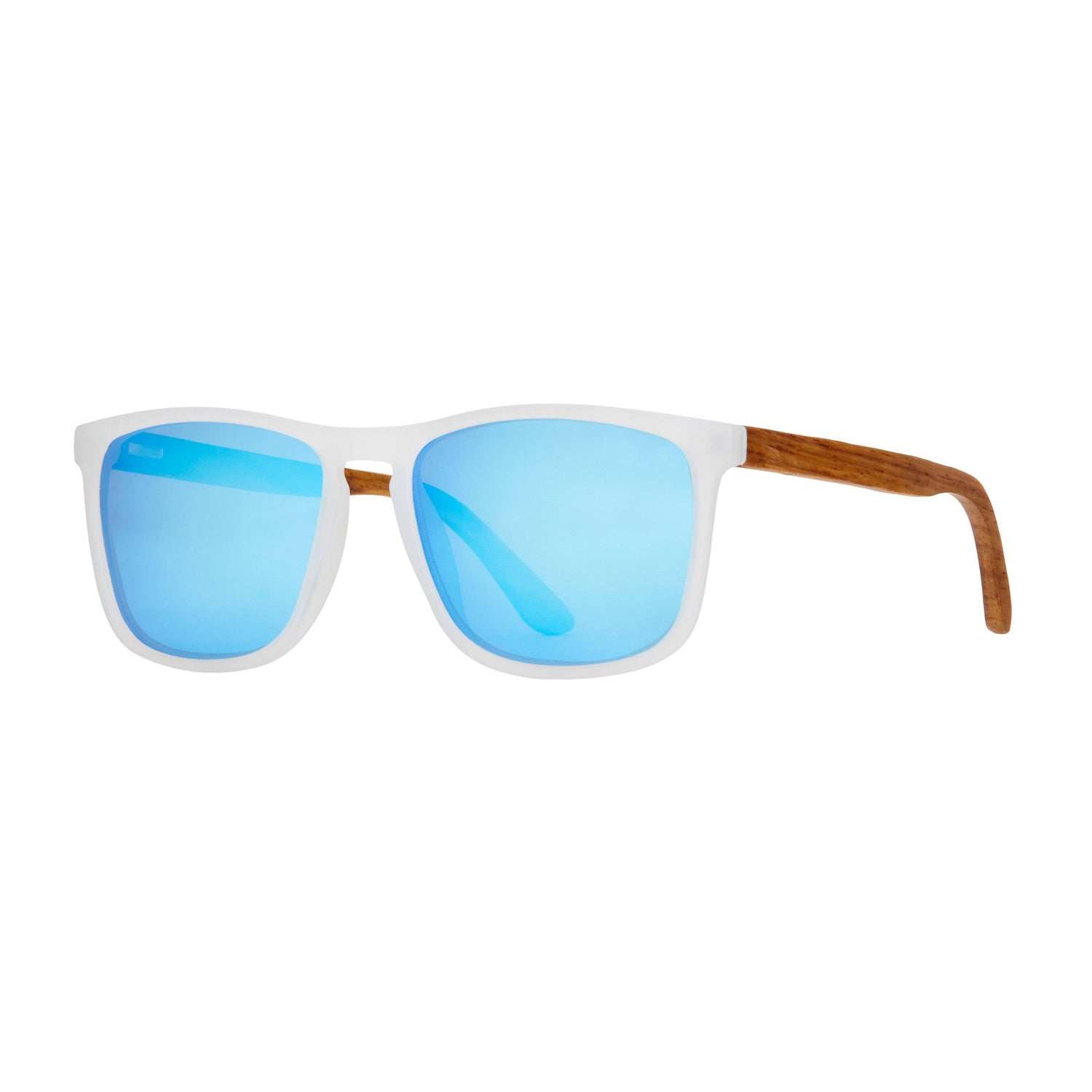 Blue Planet Sunglasses | Cail - Frost Clear / Walnut Wood / Ice Blue Mirror Polarized