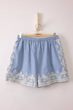 Chambray Shorts | Washed Embroidered Shorts - Light Indigo