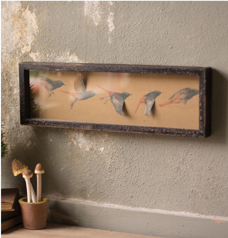 Art | Framed Paper + Wood Birds Under Glass