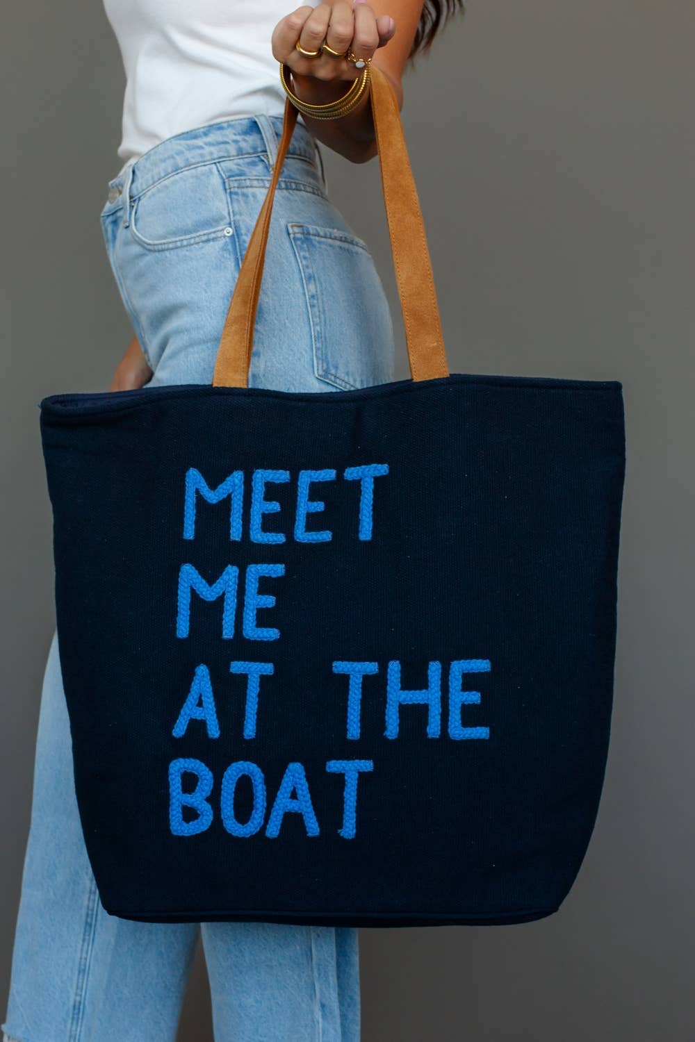 Embroidered Large Tote | Meet Me At The Boat