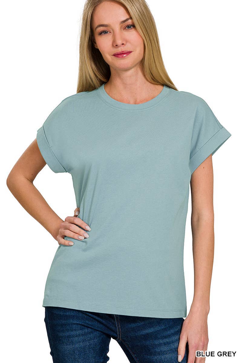 Ladies Solid T-Shirt | 100% Cotton Crew Neck Short Sleeve | Blue Gray