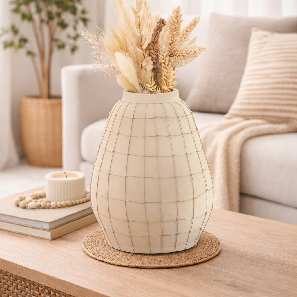 Vase | 15.5" Long Handmade Terracotta Vase with Wireframe