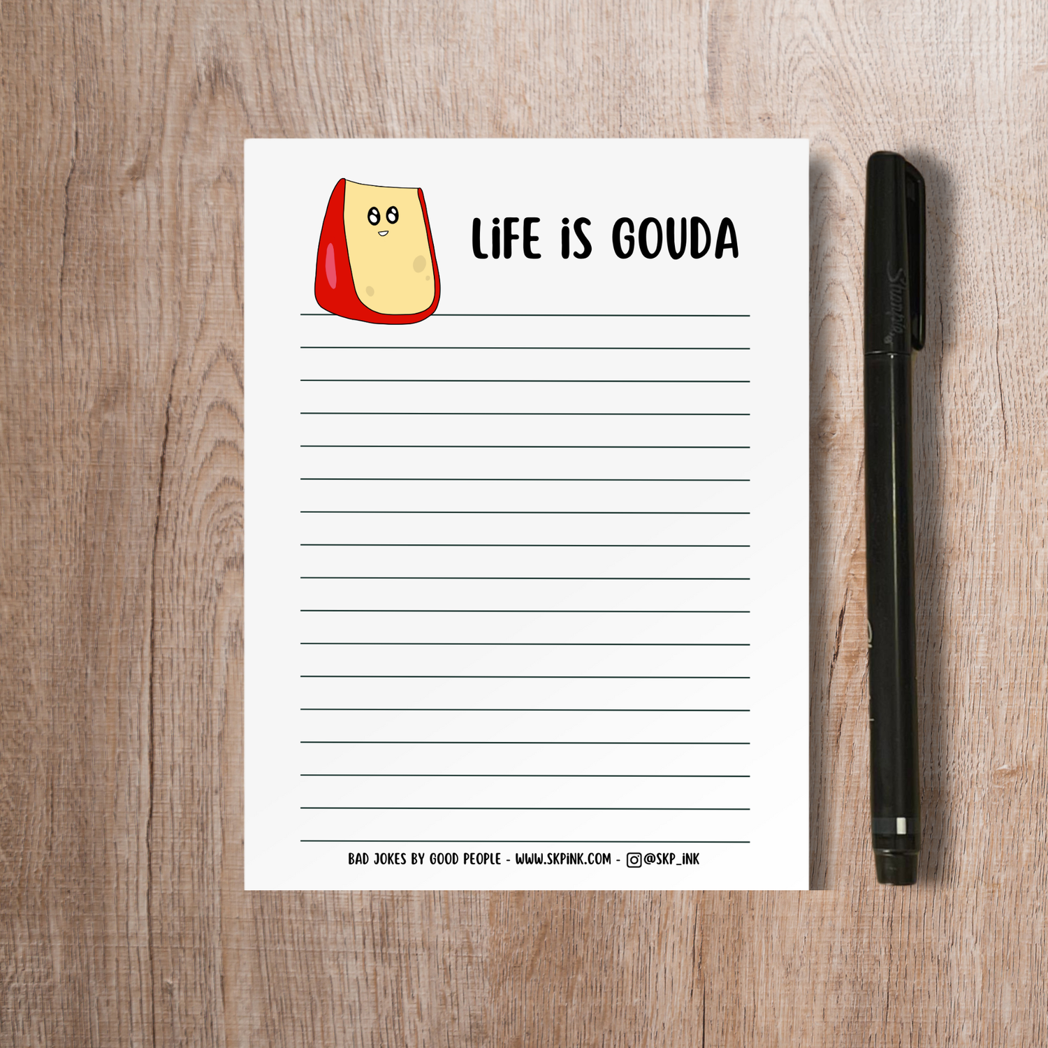 Funny Cheese Pun Notepad | Life is Gouda Stationery