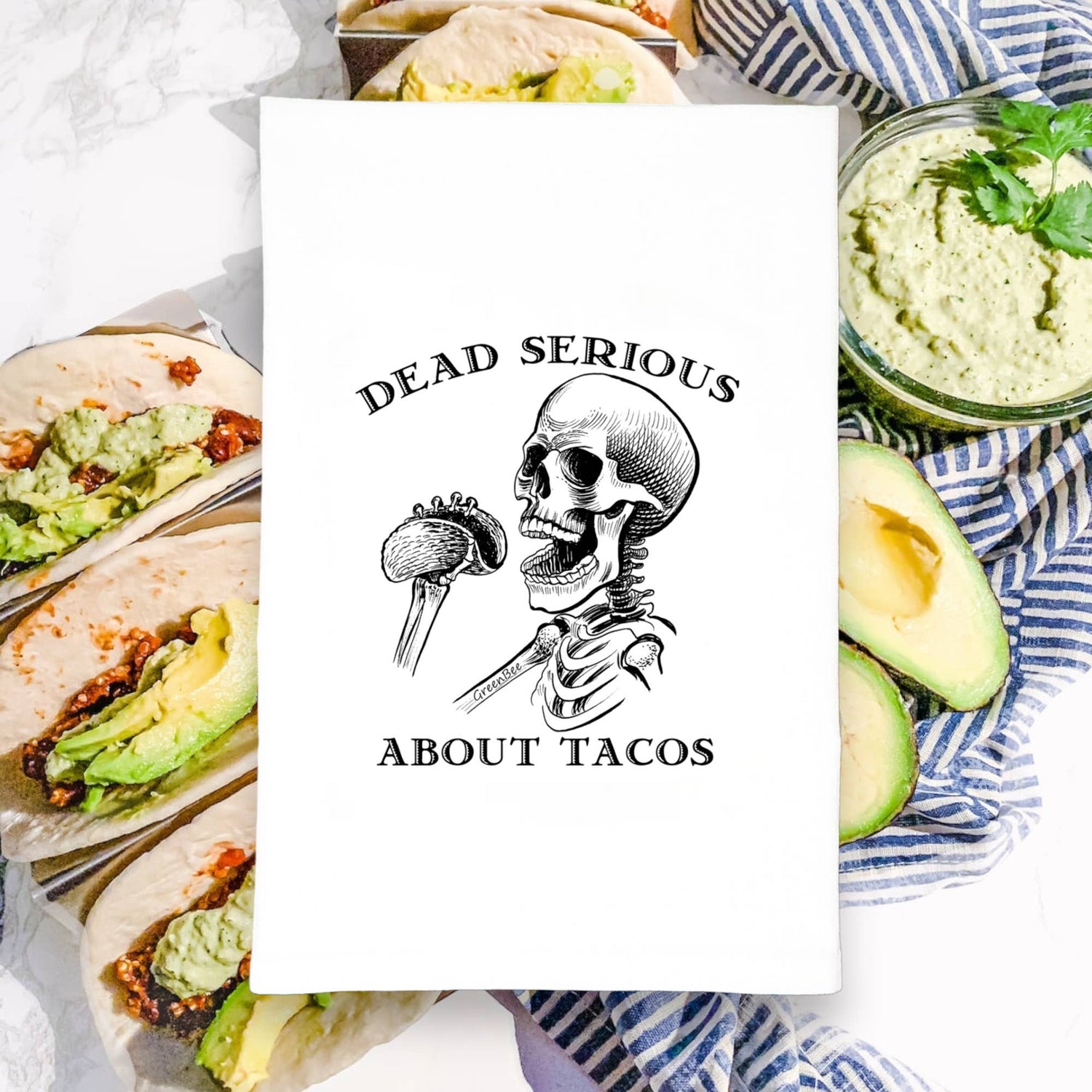 Dead Serious About Tacos Skull Funny Tea Towel