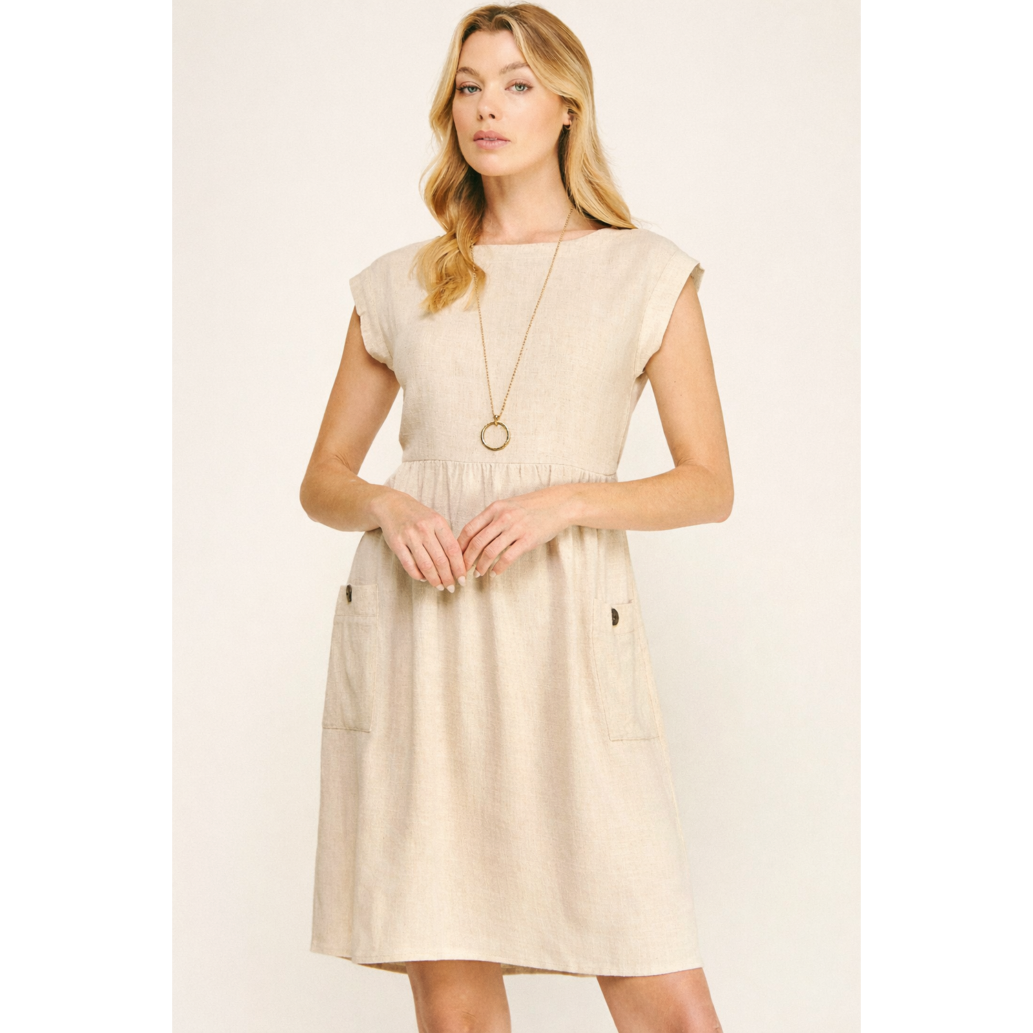 LINEN MIDI DRESS | CAP SLEEVE MIDI | Natural