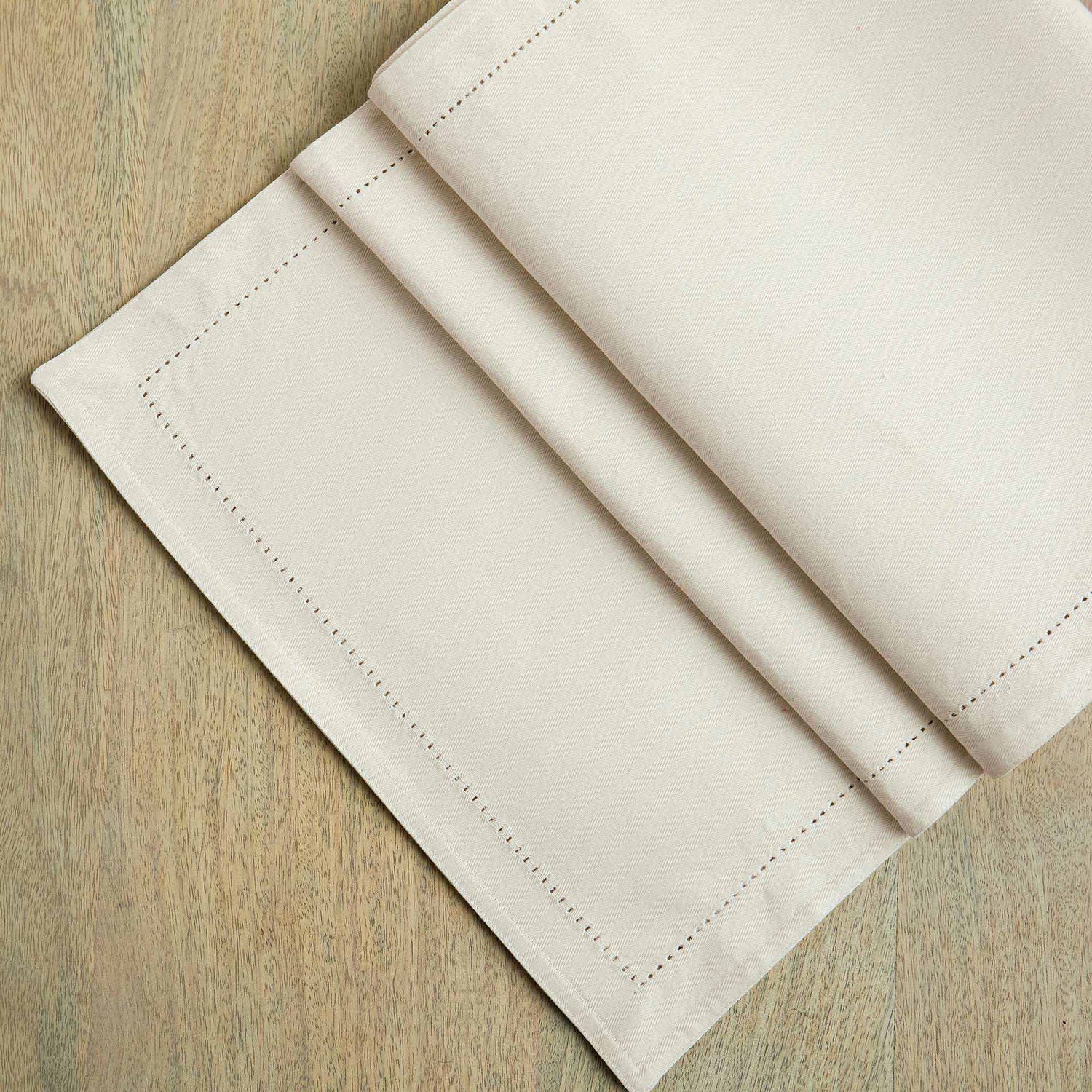 Classic Beige Cotton Table Runner with Border Stitch, 71.6"