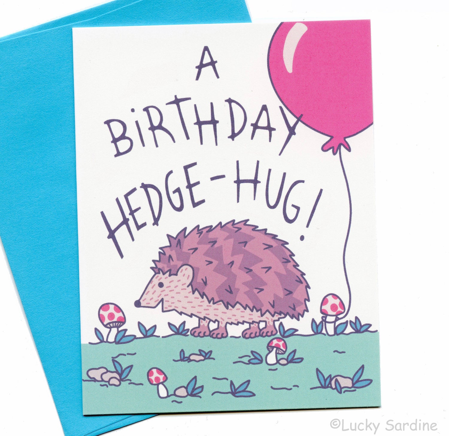 Birthday Card | Hedgehog Mushroom, Toadstool Hedge Hug Balloon Birthday Card