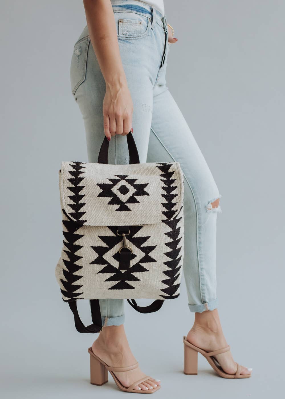 Boho Backpack | Cream & Black Aztec Backpack