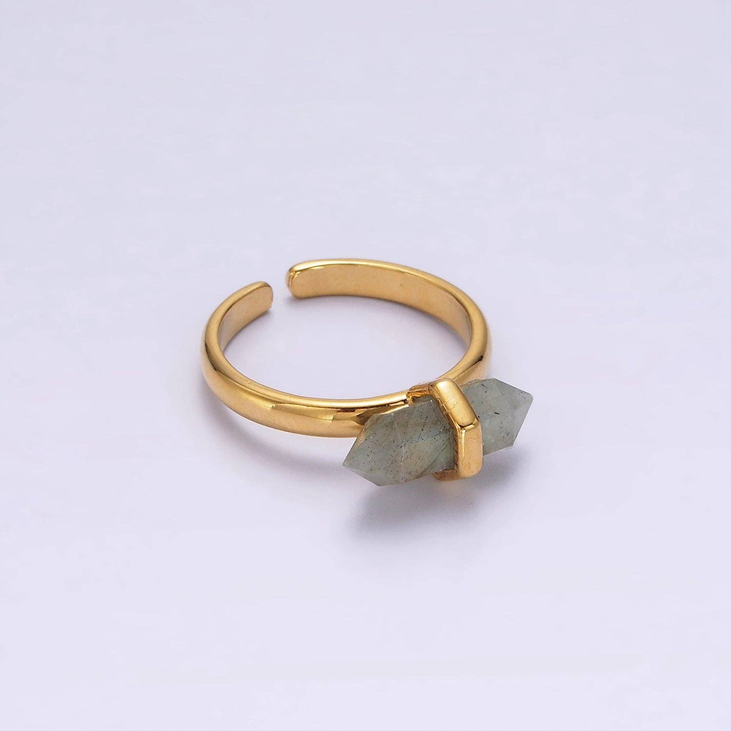 Aquamarine or Labradorite Ring | 14K Gold Filled Pointed Wand Adjustable