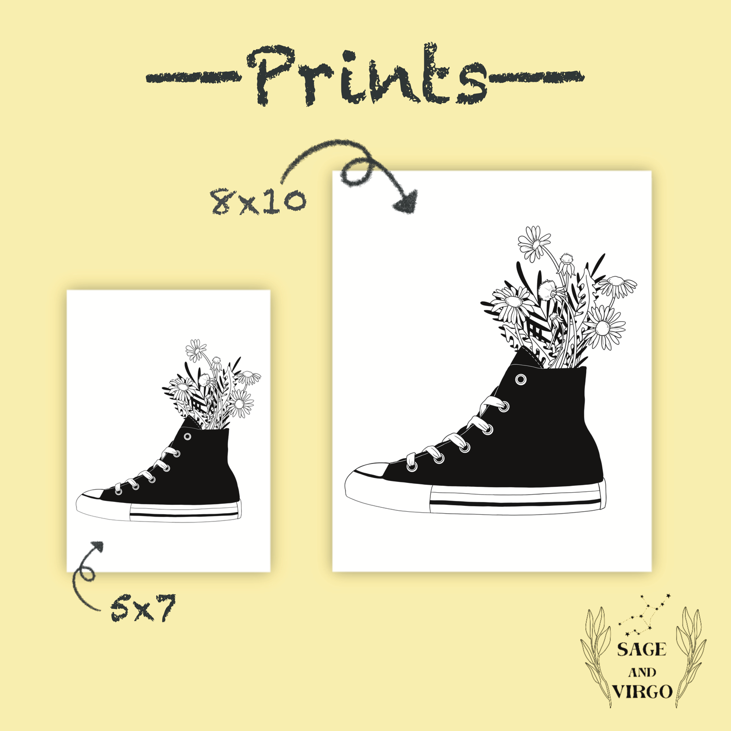 Art Print | Old School Chucks with Flowers