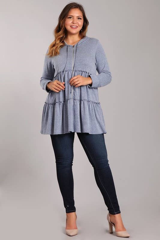 Curvy Hoodie | Knit Grey Tiered