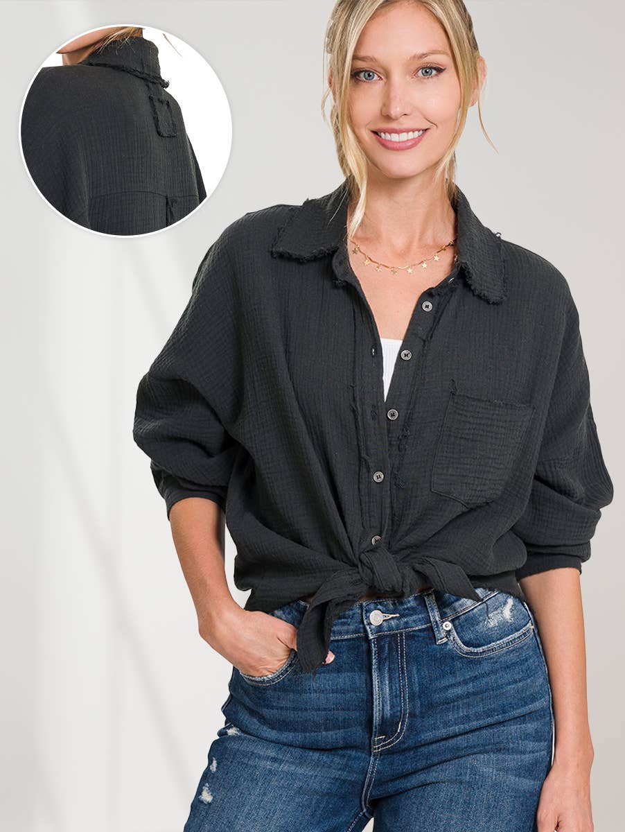 Women's Oversized Shirt | Raw Edge Back Patch 100% Cotton