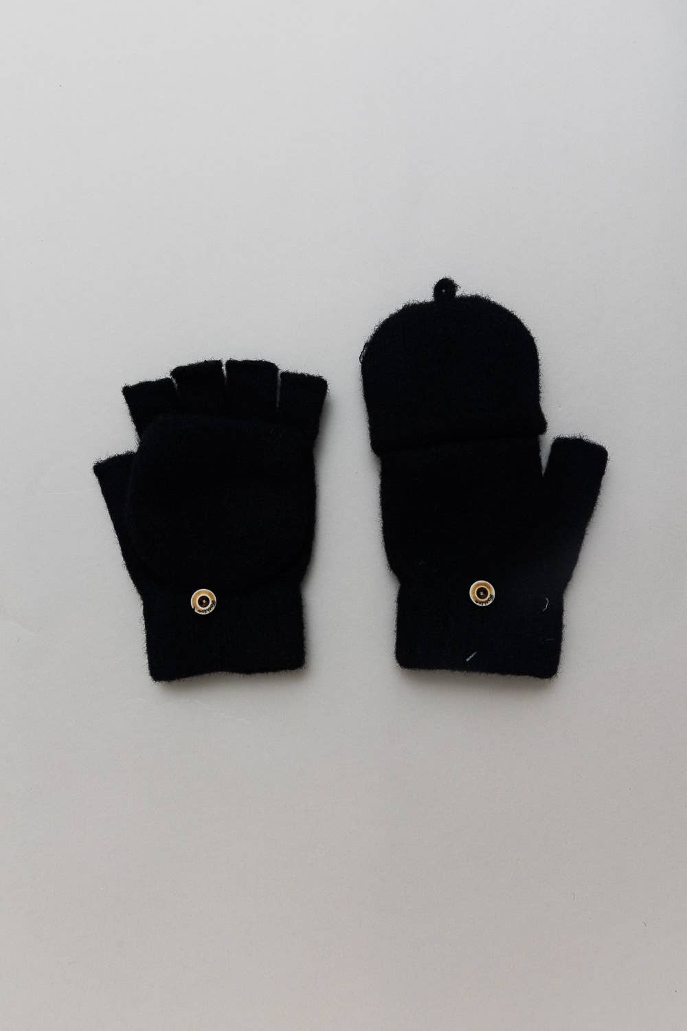 Winter Knit Convertible Fingerless Gloves with Mitten Flap: Black