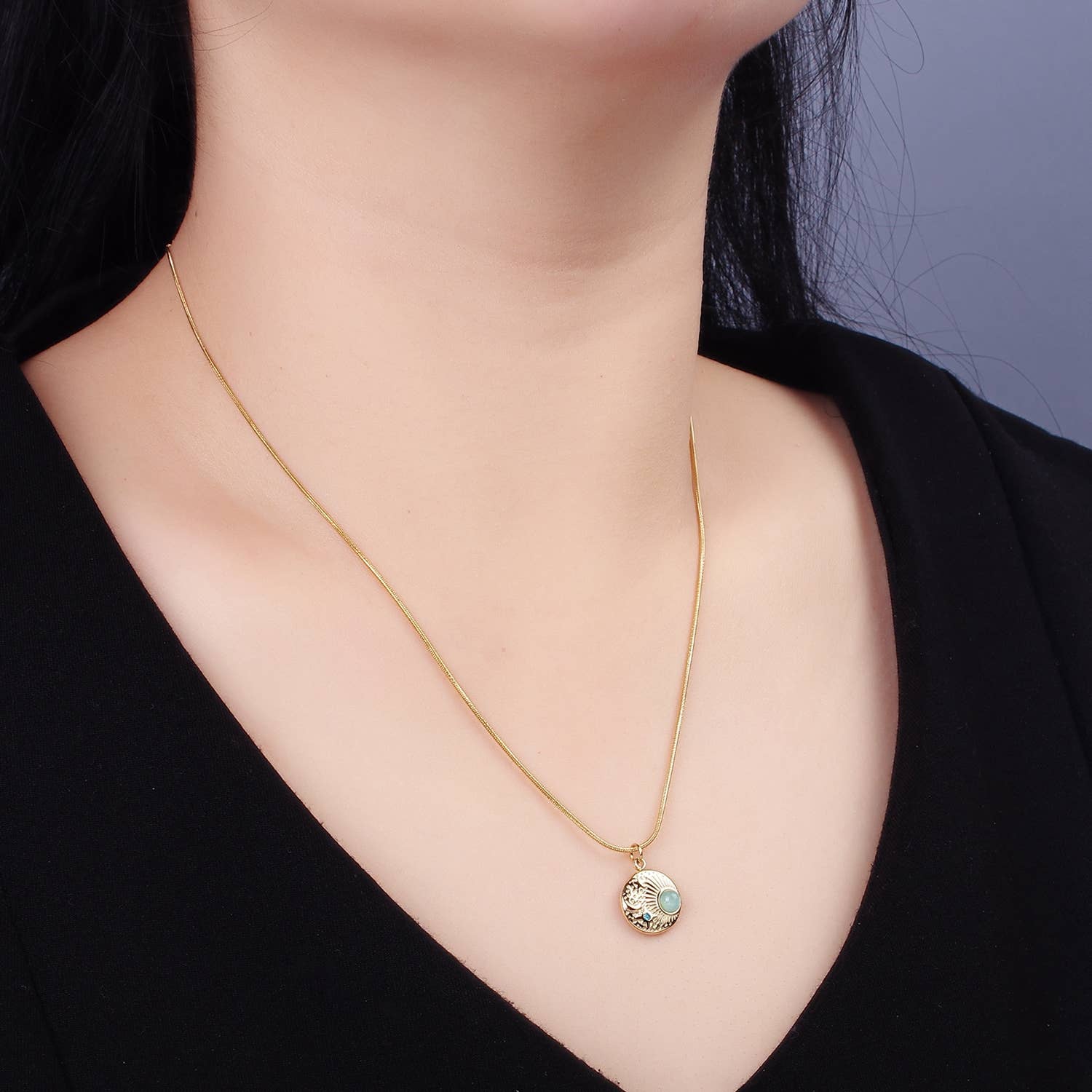 Stainless Steel Blue CZ Amazonite 16 Inch Cocoon Necklace