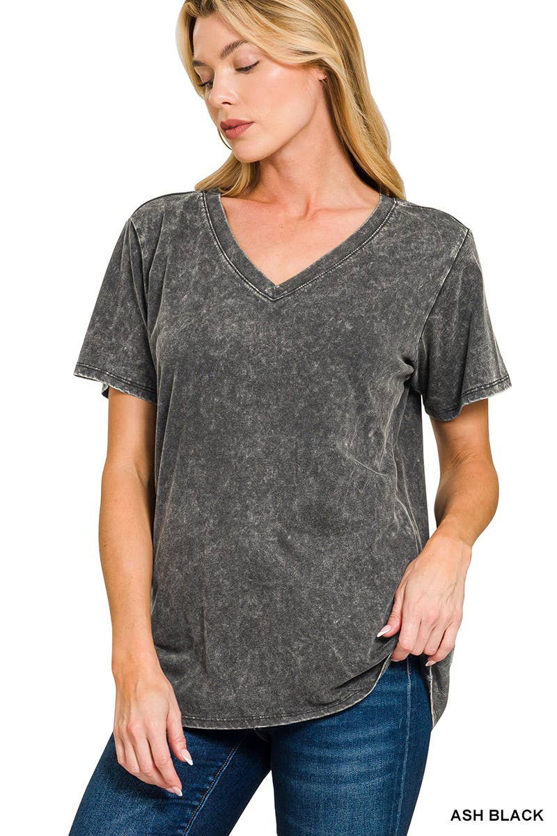 Women's Washed Tee | Short Sleeve V-neck - Ash Black