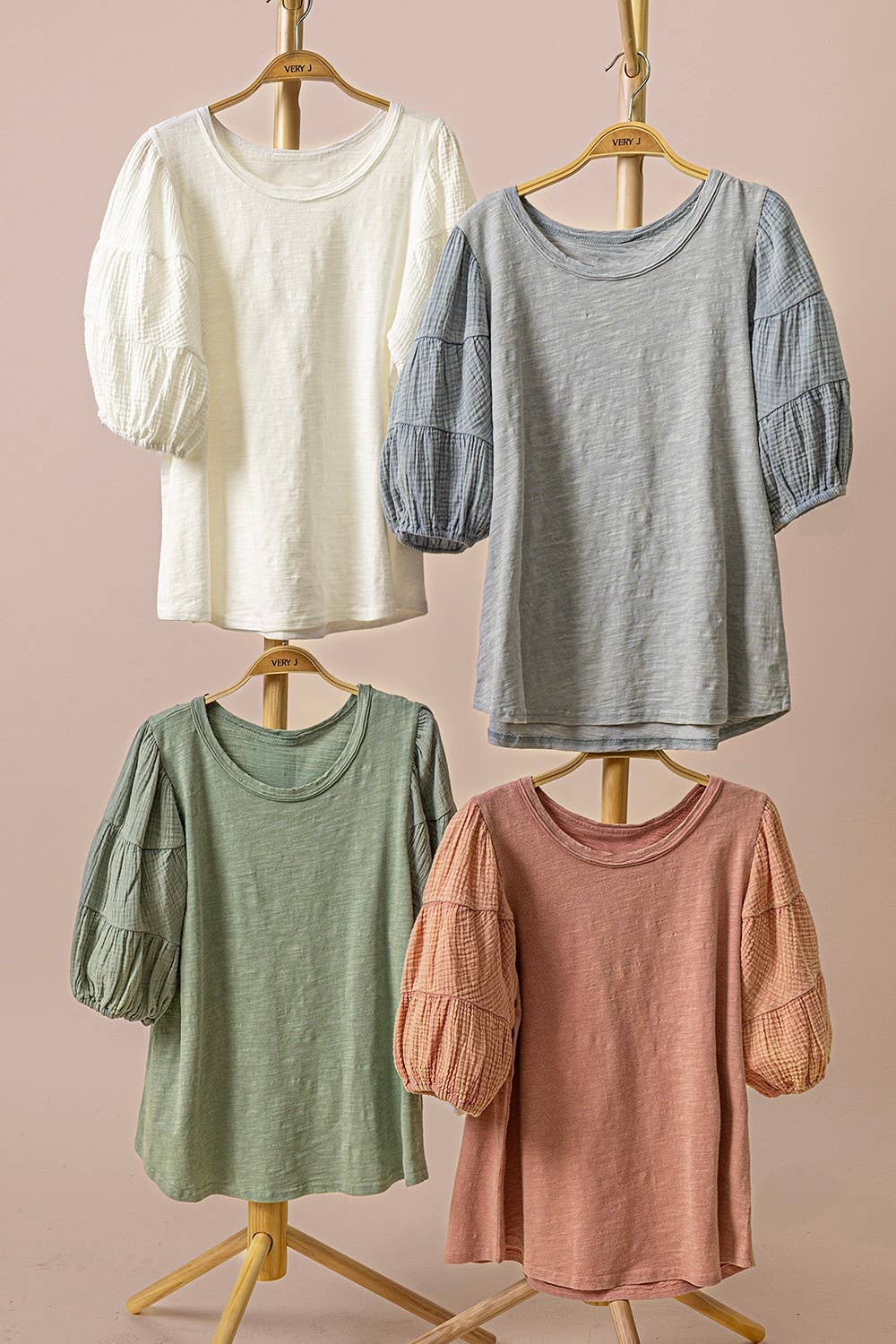 Mineral Washed Cotton Top | Puffed Sleeve
