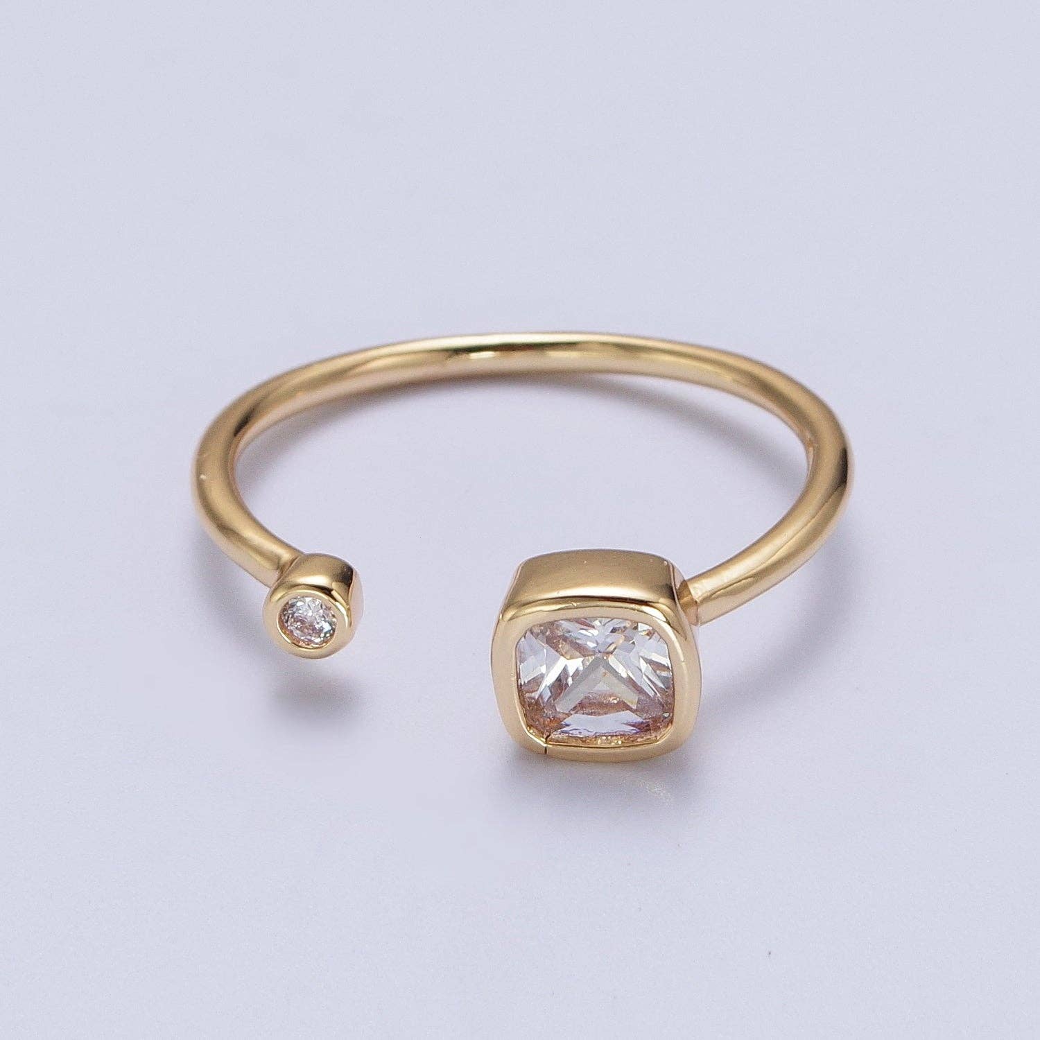 Double Mini CZ Cube Ring | Cubic Zirconia CZ Open Adjustable Gold Ring